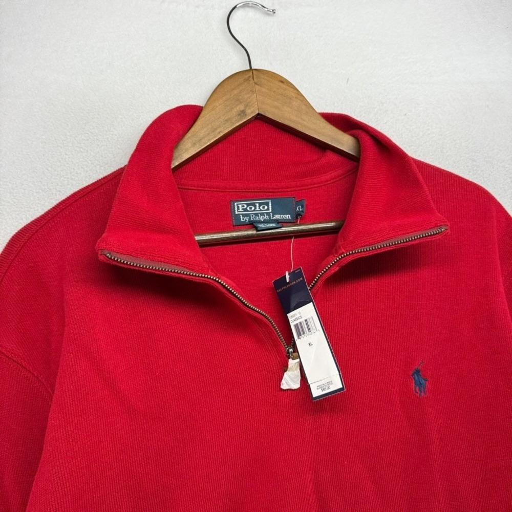 Vintage Ralph Lauren Sweater Mens XL Red Quarter Zip Pullover Cotton Deadstock